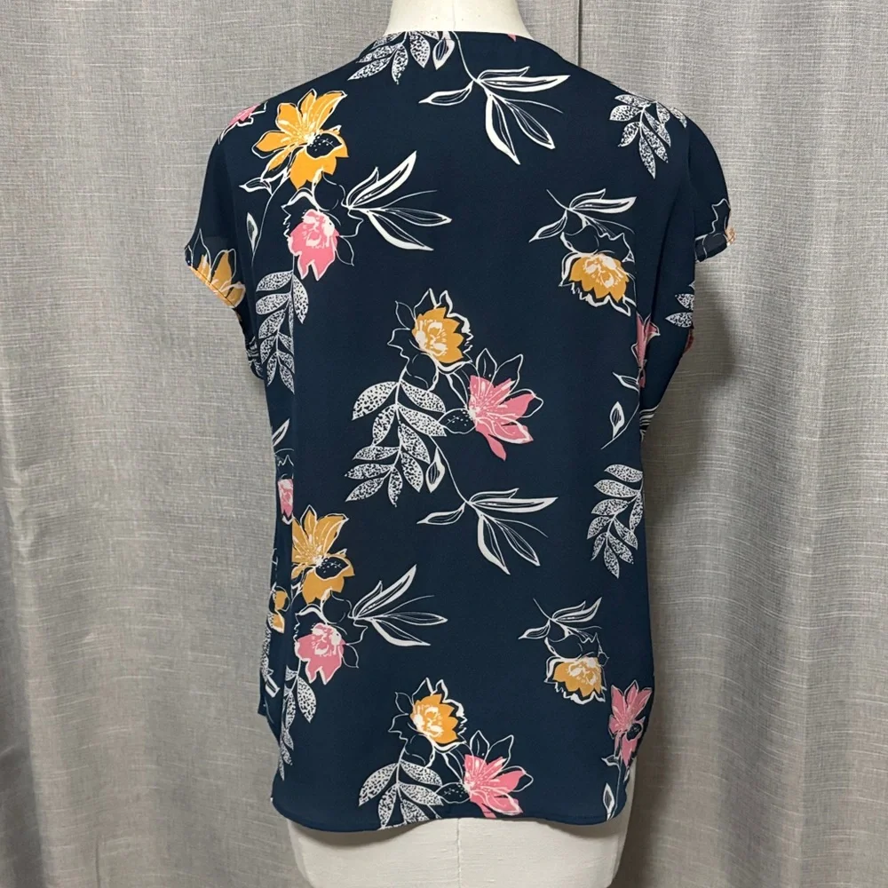 Apt 9 Short Sleeve ButtonUp Blouse-S-Poly-Floral Print-Teal/Pink/White/Orange - Picture 8 of 12